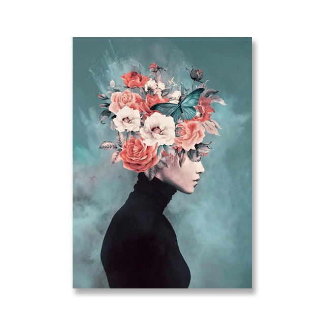 CORX Designs - Floral Head Woman Model Flower Fashion Canvas Art - Review