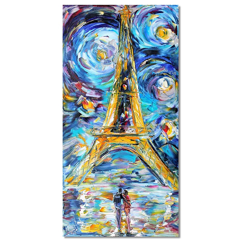 CORX Designs - Couple Eiffel Tower Van Gogh Starry Night Style Oil Painting Wall Art Canvas - Review