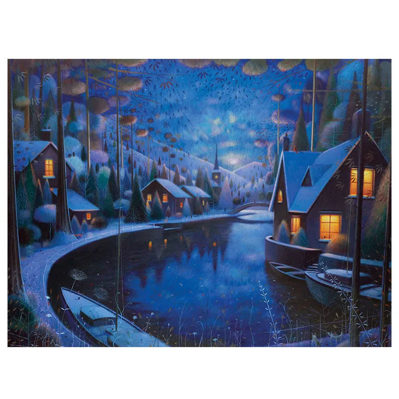 CORX Designs - Lake Boat Night Winter Landscape Painting Canvas Art - Review