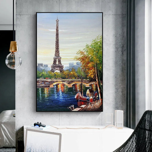 CORX Designs - Paris Tower Seine River Oil Painting Wall Art Canvas - Review