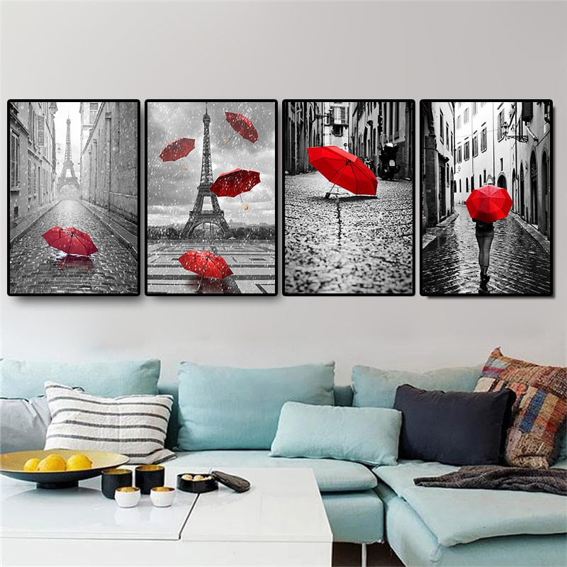 CORX Designs - Black and White Eiffel Tower Red Umbrella Canvas Art - Review