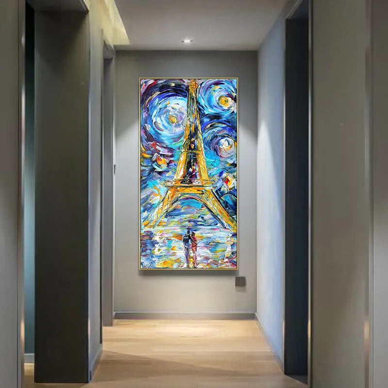 CORX Designs - Couple Eiffel Tower Van Gogh Starry Night Style Oil Painting Wall Art Canvas - Review