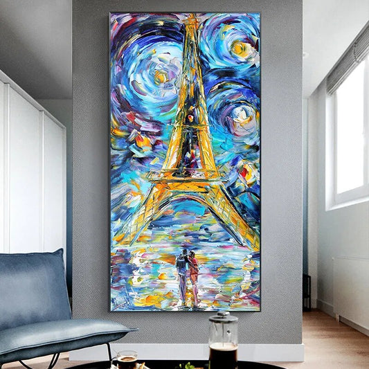 CORX Designs - Couple Eiffel Tower Van Gogh Starry Night Style Oil Painting Wall Art Canvas - Review