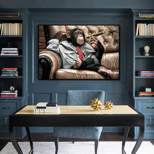 CORX Designs - Baby Chimpanzee Smoking on the Sofa Wall Art Canvas - Review