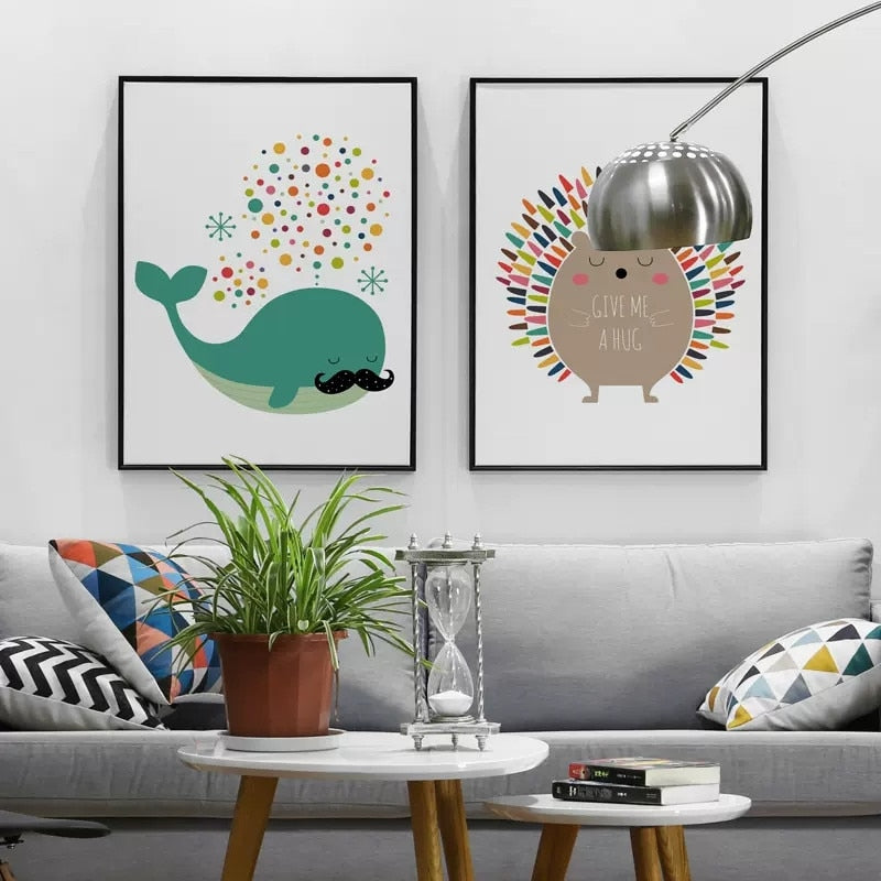 CORX Designs - Cartoon Hedgehog Sheep Whale Nursery Room Canvas Art - Review