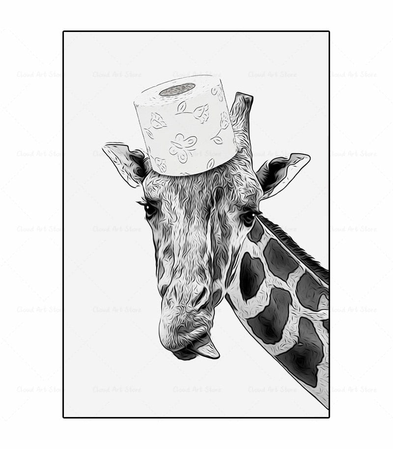 CORX Designs - Black and White Animal Funny Bathroom Canvas Art - Review