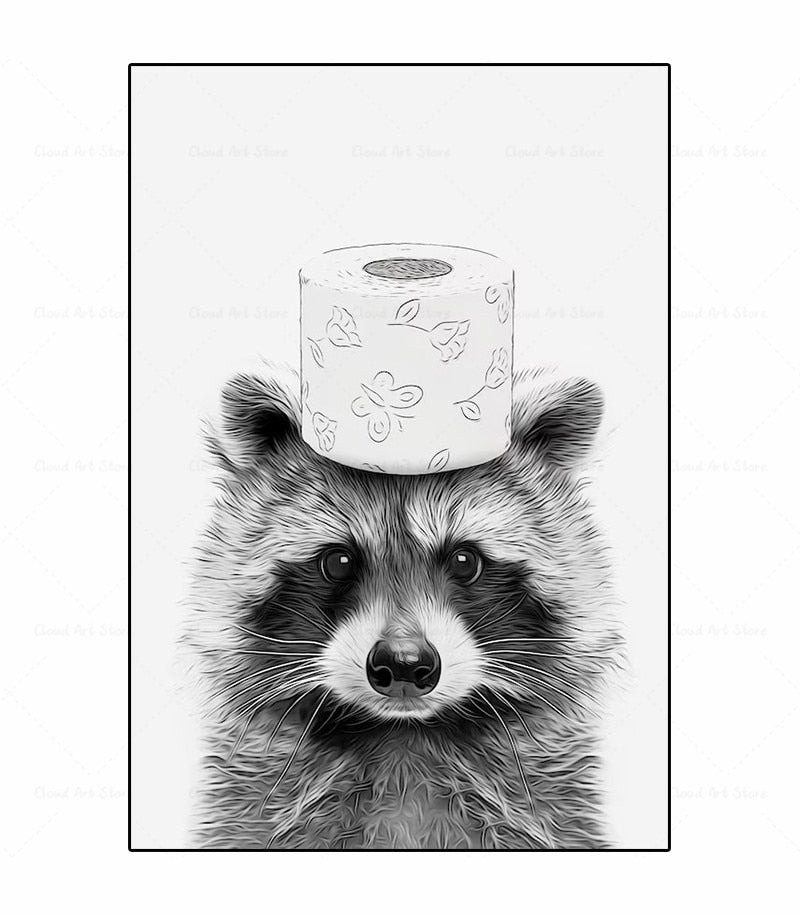 CORX Designs - Black and White Animal Funny Bathroom Canvas Art - Review