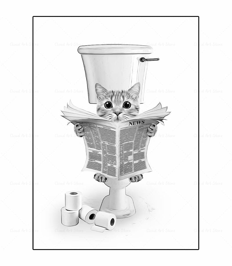 CORX Designs - Black and White Animal Funny Bathroom Canvas Art - Review