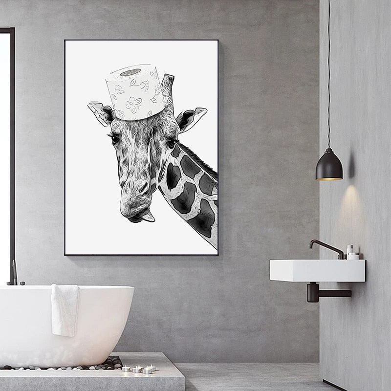 CORX Designs - Black and White Animal Funny Bathroom Canvas Art - Review