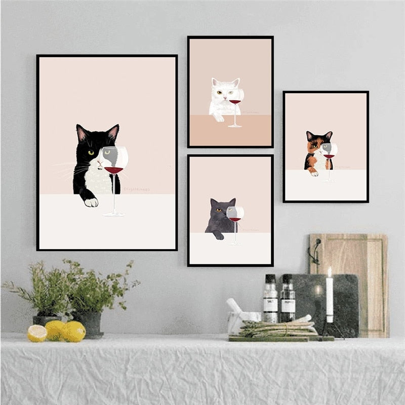 CORX Designs - Funny Cute Cat Drink Red Wine Wall Art Canvas - Review