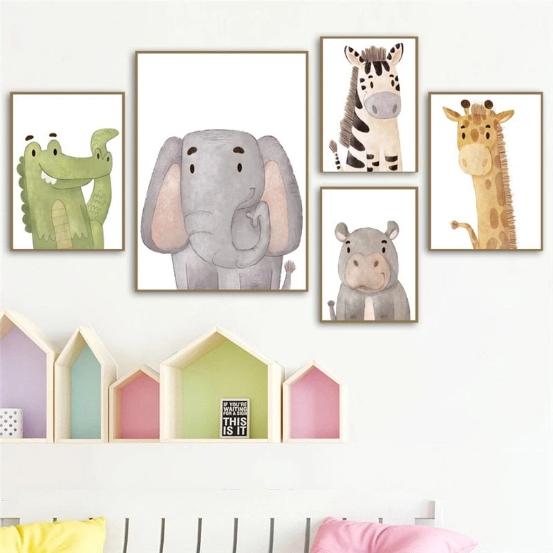 CORX Designs - Lion Elephant Giraffe Crocodile Zebra Nursery Canvas Art - Review