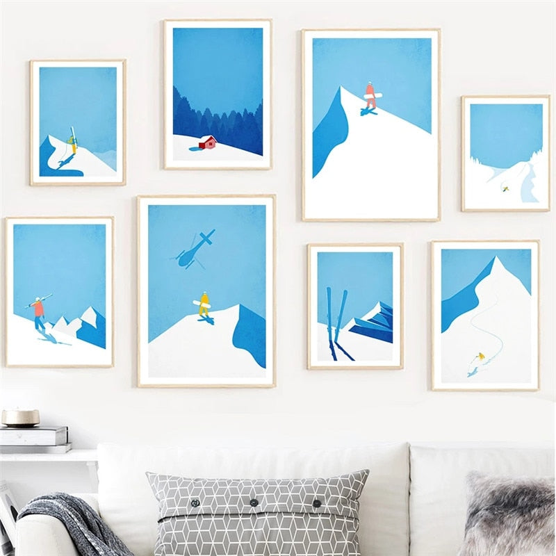 CORX Designs - Blue Ski Snowboard Mountain Winter Canvas Art - Review