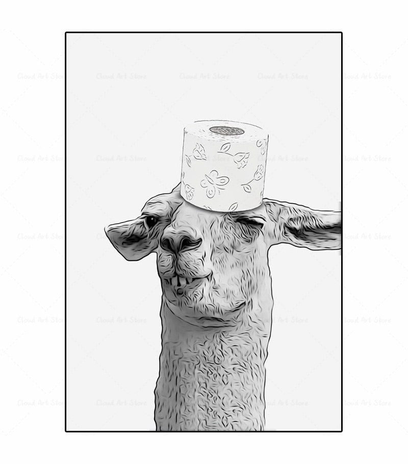CORX Designs - Black and White Animal Funny Bathroom Canvas Art - Review