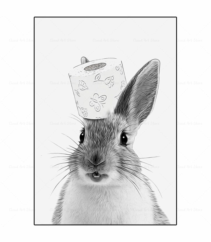 CORX Designs - Black and White Animal Funny Bathroom Canvas Art - Review