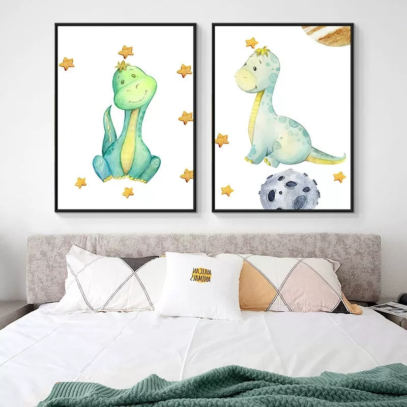 CORX Designs - Cartoon Cute Colorful Dinosaur Nursery Wall Art Canvas - Review