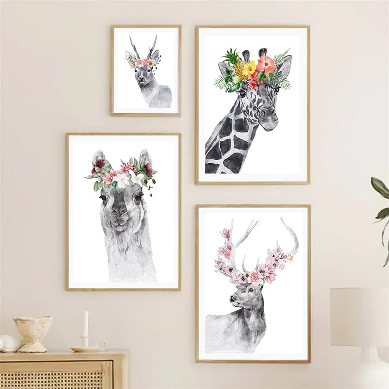 CORX Designs - Horse Bunny Llama Giraffe Cat and Flowers Wall Art Canvas - Review