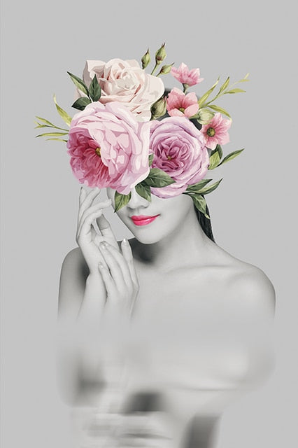 CORX Designs - Floral Head Woman Model Flower Fashion Canvas Art - Review