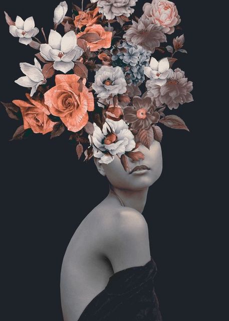 CORX Designs - Floral Head Woman Model Flower Fashion Canvas Art - Review