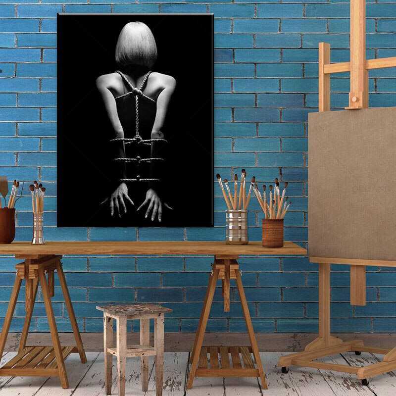 CORX Designs - Black and White Nude Woman Bondage Canvas Art - Review