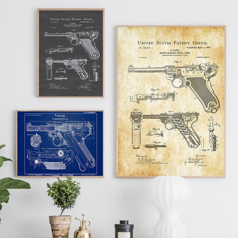 CORX Designs - Gun Luger Pistol Patent Blueprint Canvas Art - Review