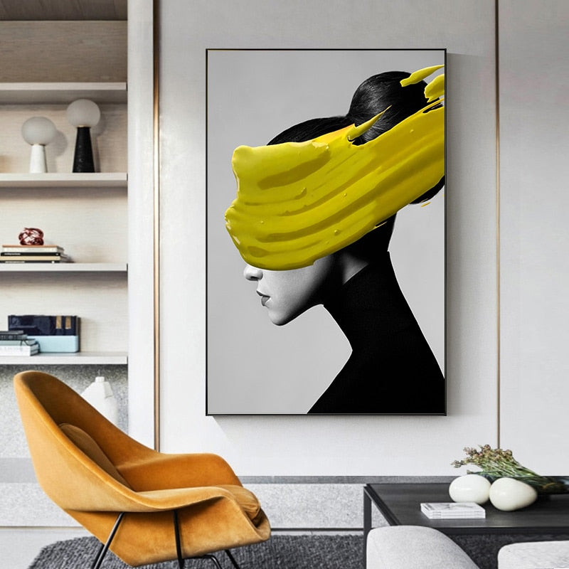 CORX Designs - Beauty Woman Black and White Lemon Yellow Gold Foil Canvas Art - Review