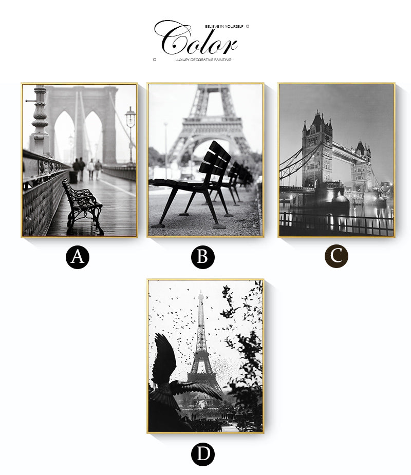 CORX Designs - Black and White Brooklyn Bridge London Bridge Eiffel Tower Canvas Art - Review