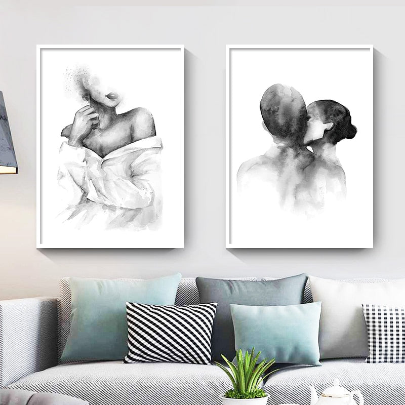 CORX Designs - Black White Sketch Girl Lover Line Canvas Art - Review