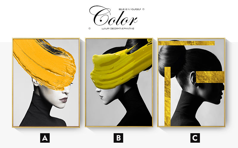 CORX Designs - Beauty Woman Black and White Lemon Yellow Gold Foil Canvas Art - Review