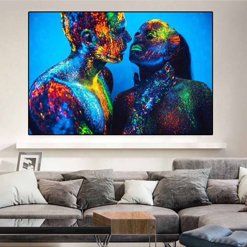 CORX Designs - Woman Colorful Fluorescent Painted Body Canvas Art - Review