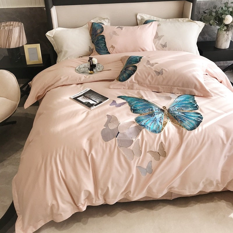 CORX Designs - Pink Butterfly Egyptian Cotton Duvet Cover Bedding Set - Review