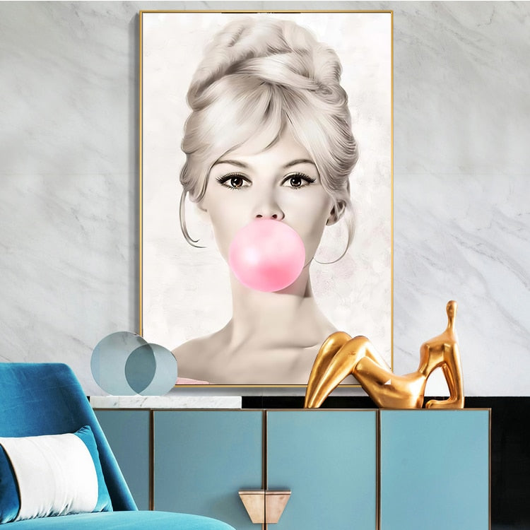 CORX Designs - Audrey Hepburn Girl Pink Bubble Gum Stars Canvas Art - Review