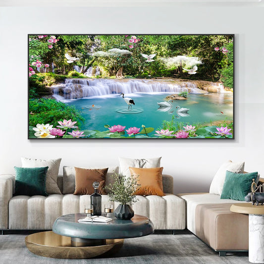 CORX Designs - Swan Waterfall Lotus Painting Wall Art Canvas - Review