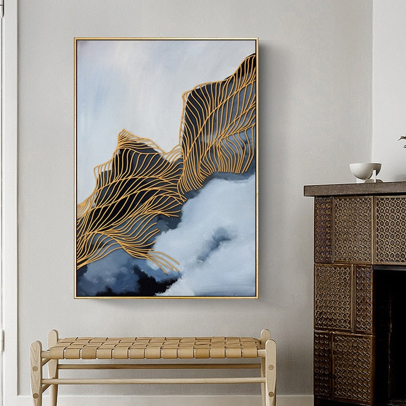 CORX Designs - Blue Smoke Abstract Gold Line Canvas Art - Review