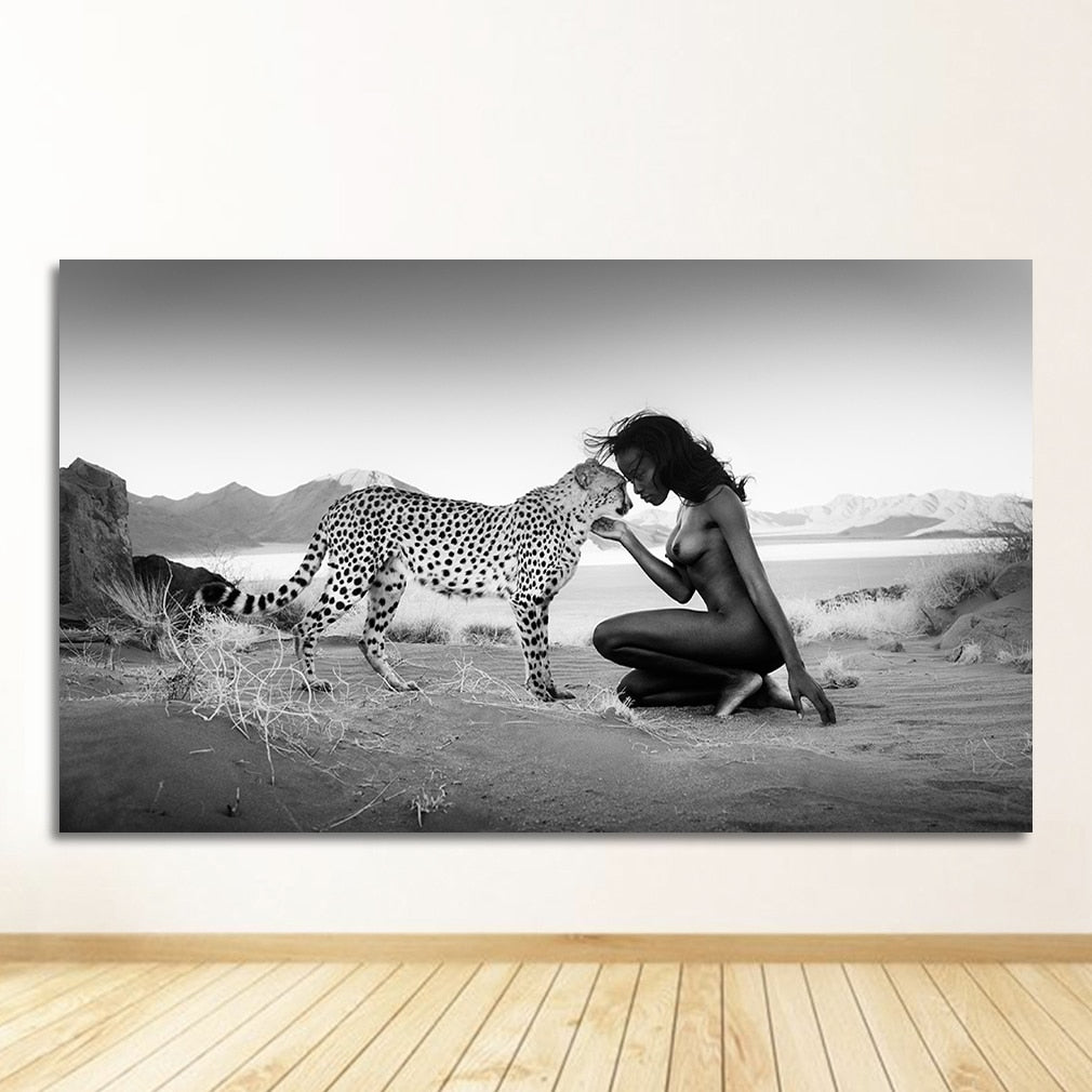 CORX Designs - Black and White Snow Leopard with Nude Woman Canvas Art - Review