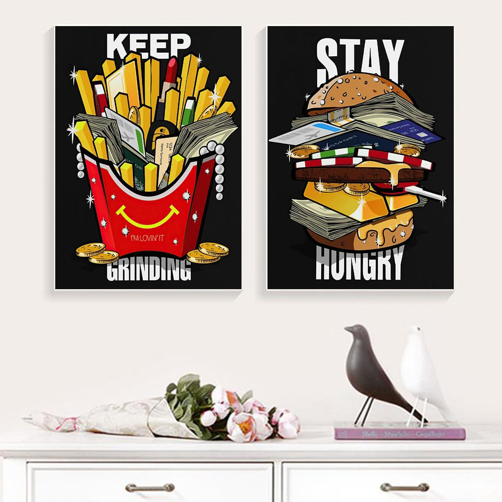 CORX Designs - Stay Hungry And Keep Grinding Burger and Fries Motivational Canvas Art - Review