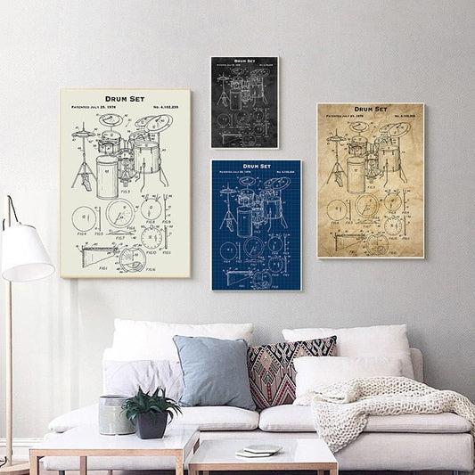 CORX Designs - Drum Set Music Instrument Patent Blueprint Canvas Art - Review