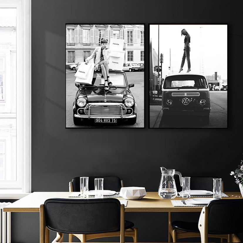 CORX Designs - Black and White Vintage Retro Car Fashion Girl Canvas Art - Review