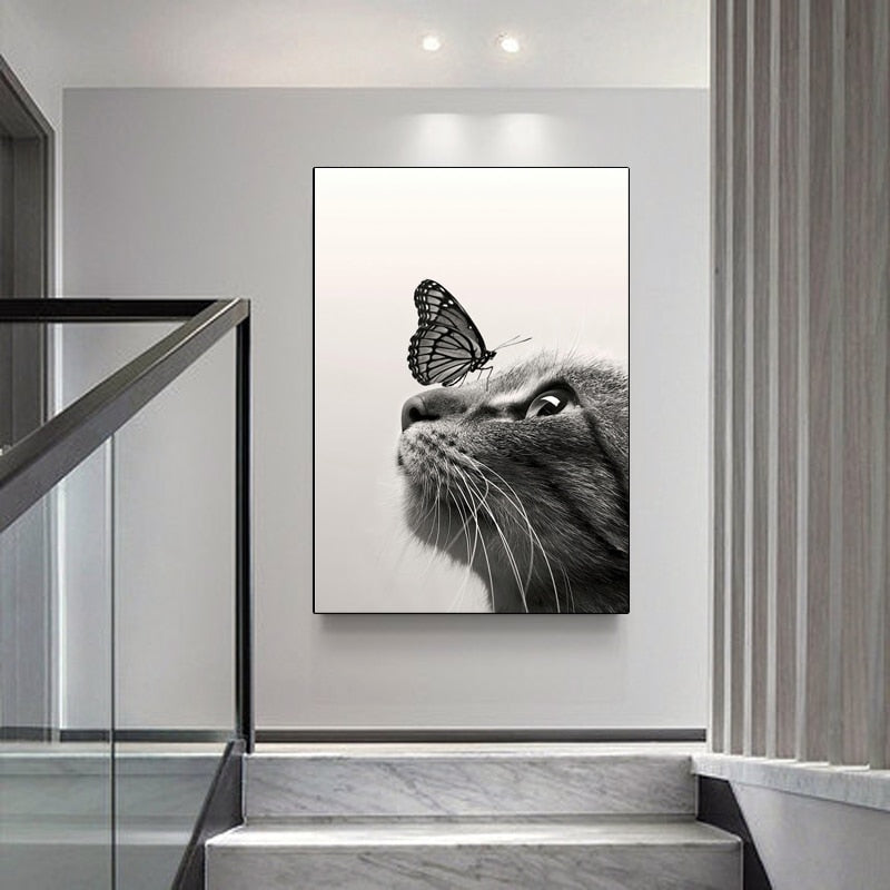 CORX Designs - Black and White Cat Butterfly Canvas Art - Review