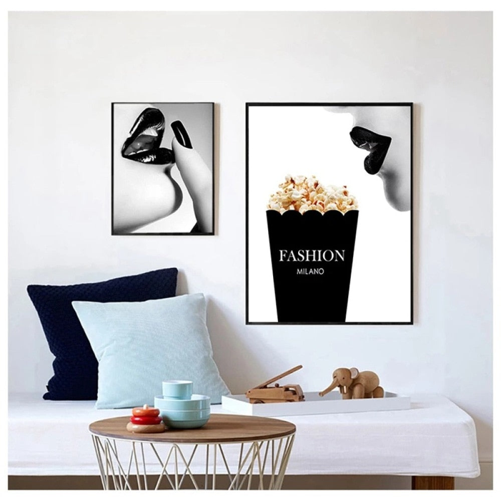 CORX Designs - Black and White Sexy Lips Popcorn Canvas Art - Review