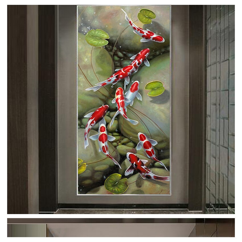 CORX Designs - Nine Red Koi Fish Oil Painting Canvas Art - Review