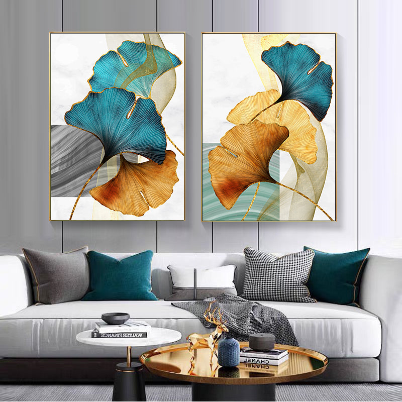 CORX Designs - Blue Yellow Gold Leaf Abstract Canvas Art - Review