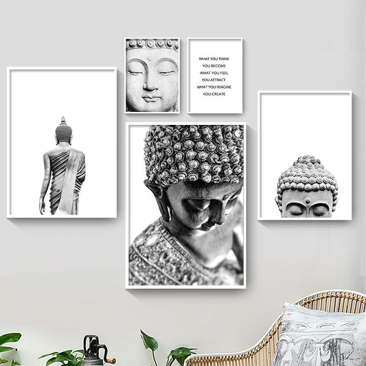 CORX Designs - Black White Sakyamuni Buddha Statue Quotes Canvas Art - Review