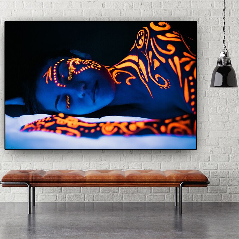 CORX Designs - Woman Colorful Fluorescent Painted Body Canvas Art - Review