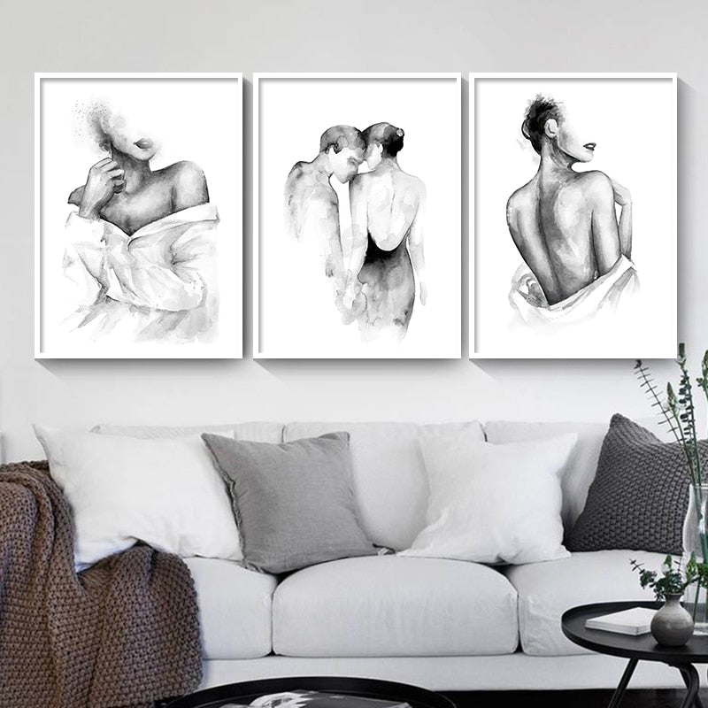 CORX Designs - Black White Sketch Girl Lover Line Canvas Art - Review