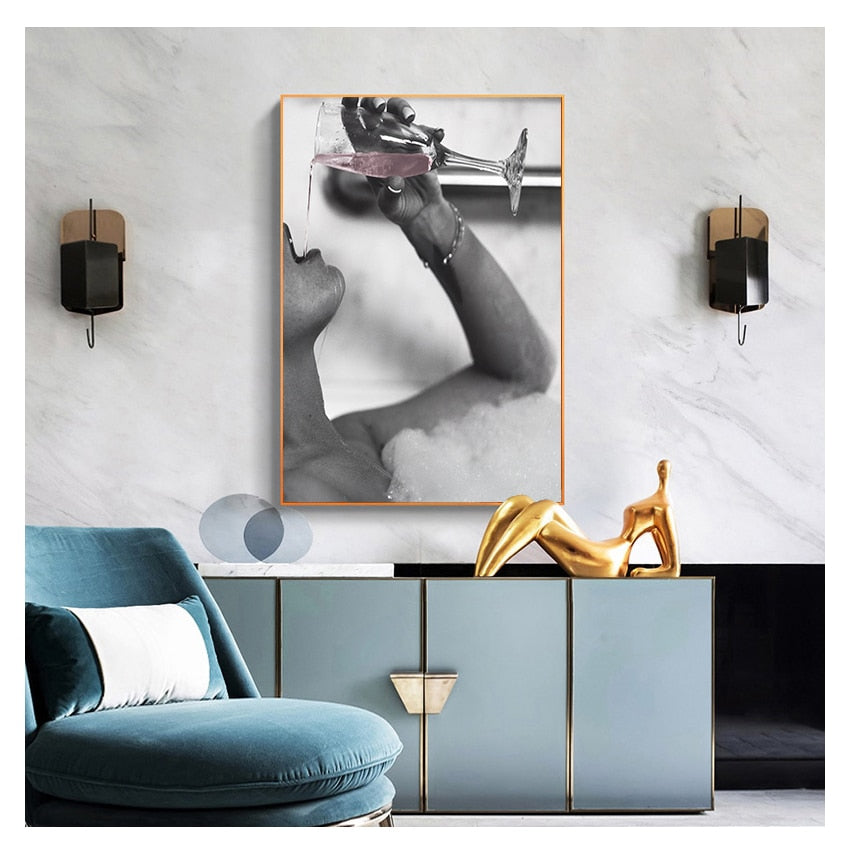 CORX Designs - Drinking Rose Champagne In Bubble Bath Canvas Art - Review