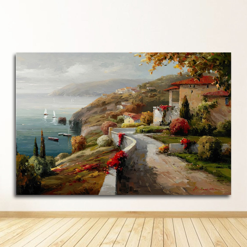 CORX Designs - Mediterranean Sea Garden Landscape Oil Painting Canvas Art - Review