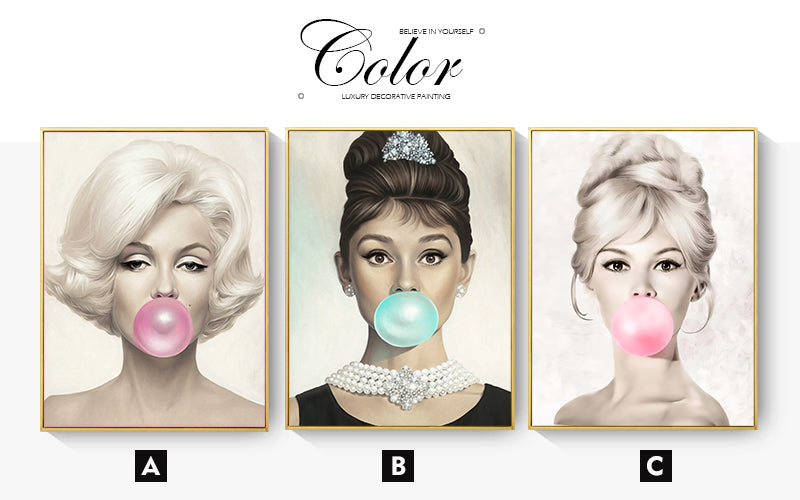 CORX Designs - Audrey Hepburn Girl Pink Bubble Gum Stars Canvas Art - Review