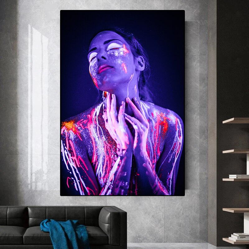 CORX Designs - Woman Colorful Fluorescent Painted Body Canvas Art - Review