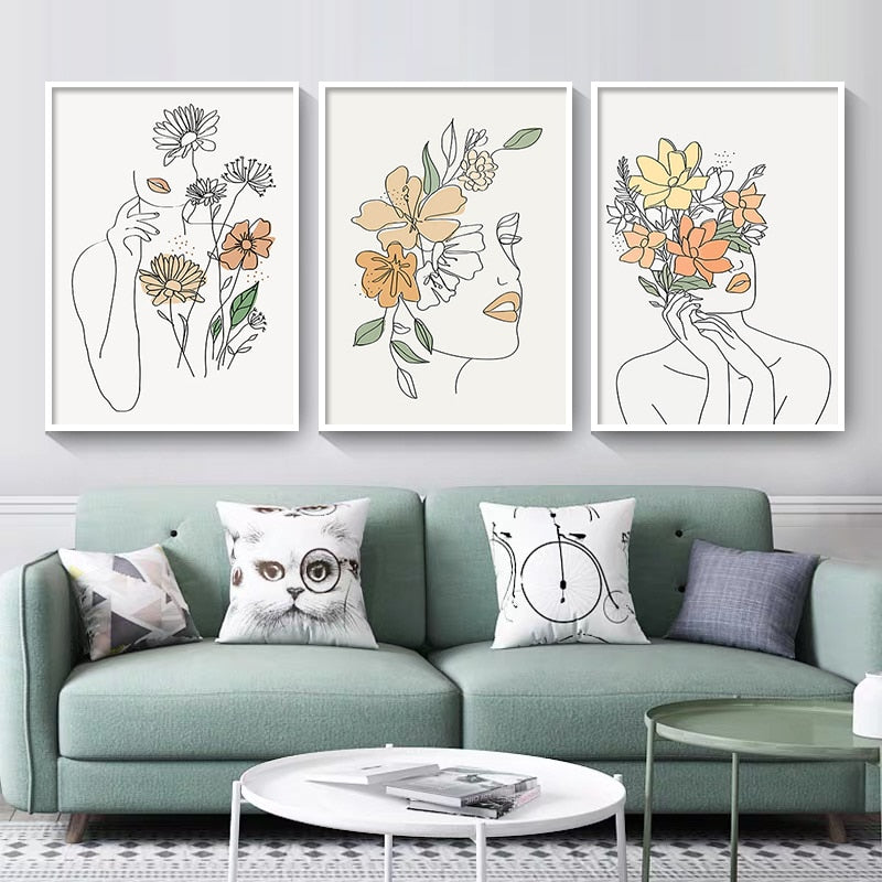 CORX Designs - Nordic Simple Line Drawing Woman Flower Canvas Art - Review