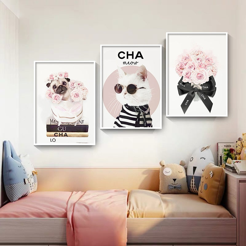 CORX Designs - Fashion Book Cat Dog Perfume Flowers Wall Art Canvas - Review